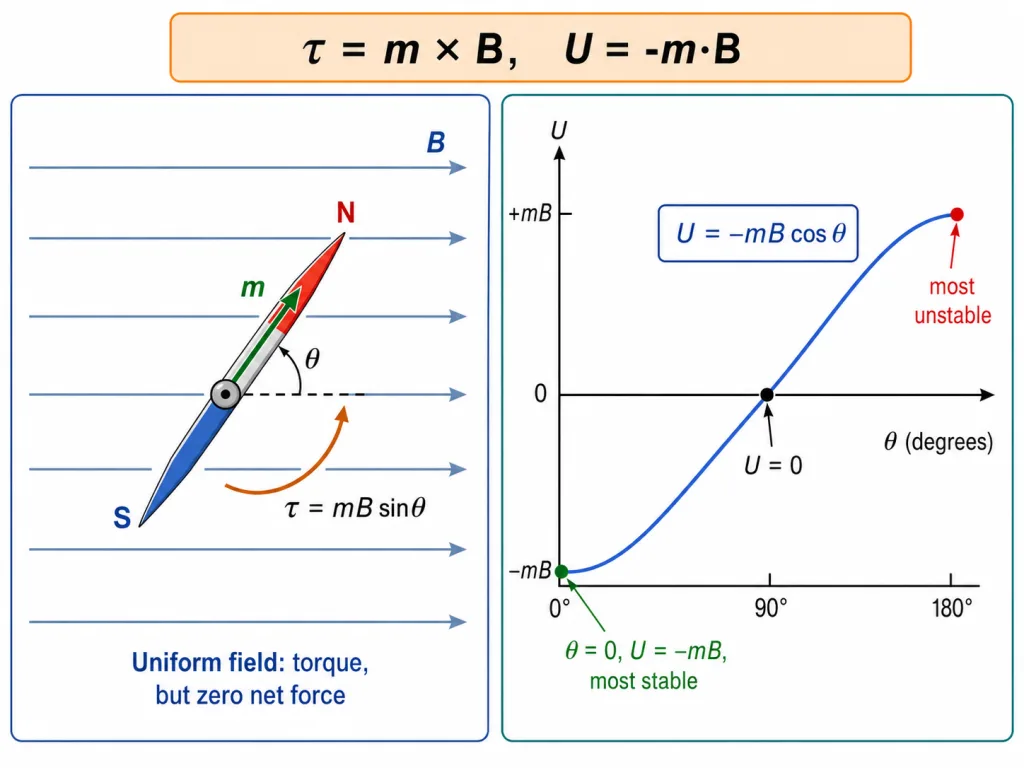 Dipole torque and potential energy versus angle