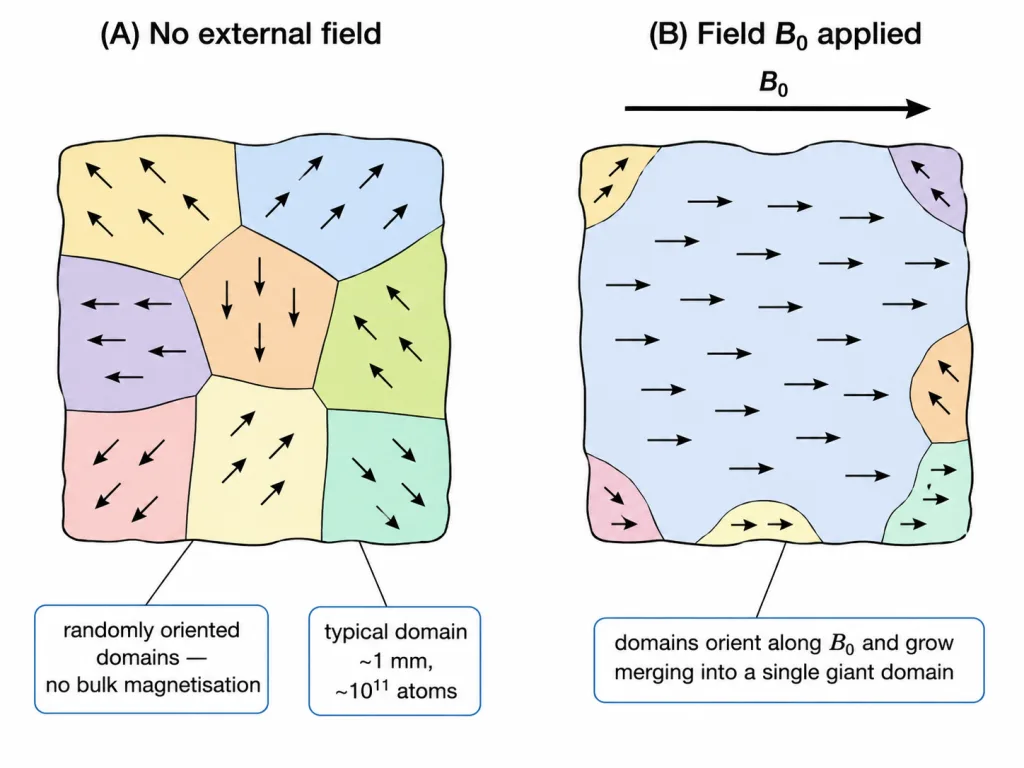 Magnetic domains aligning under external field