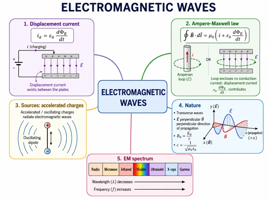Electromagnetic waves chapter overview mind map