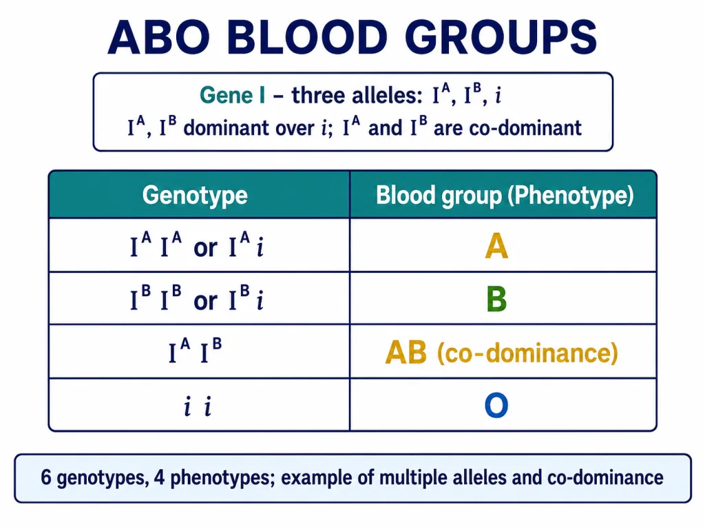 ABO blood group alleles genotypes and phenotypes showing codominance and multiple alleles