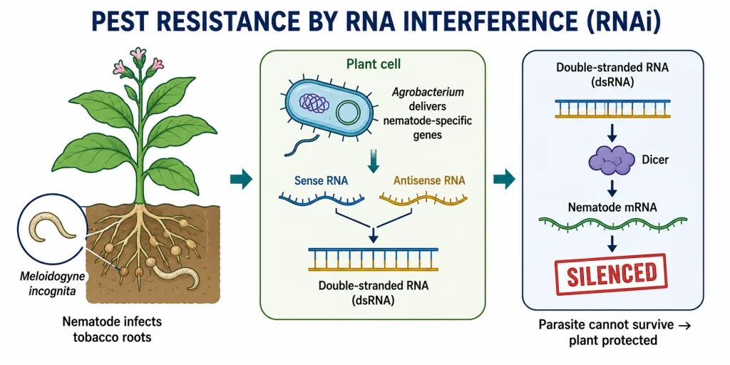 Sense and antisense RNA form double-stranded RNA silencing nematode mRNA to protect plant