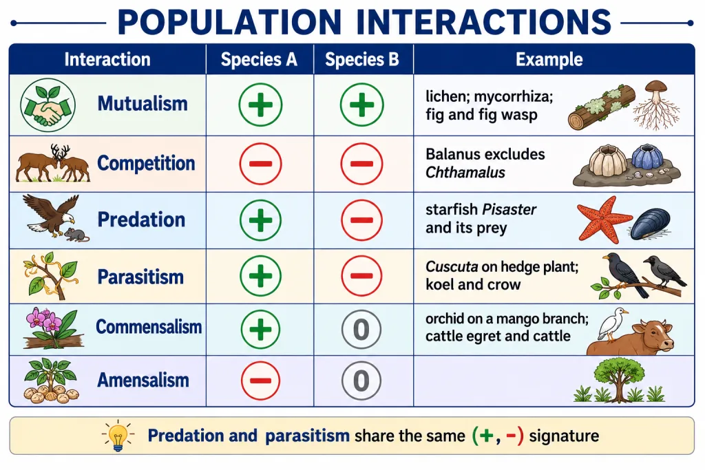 Table of population interactions