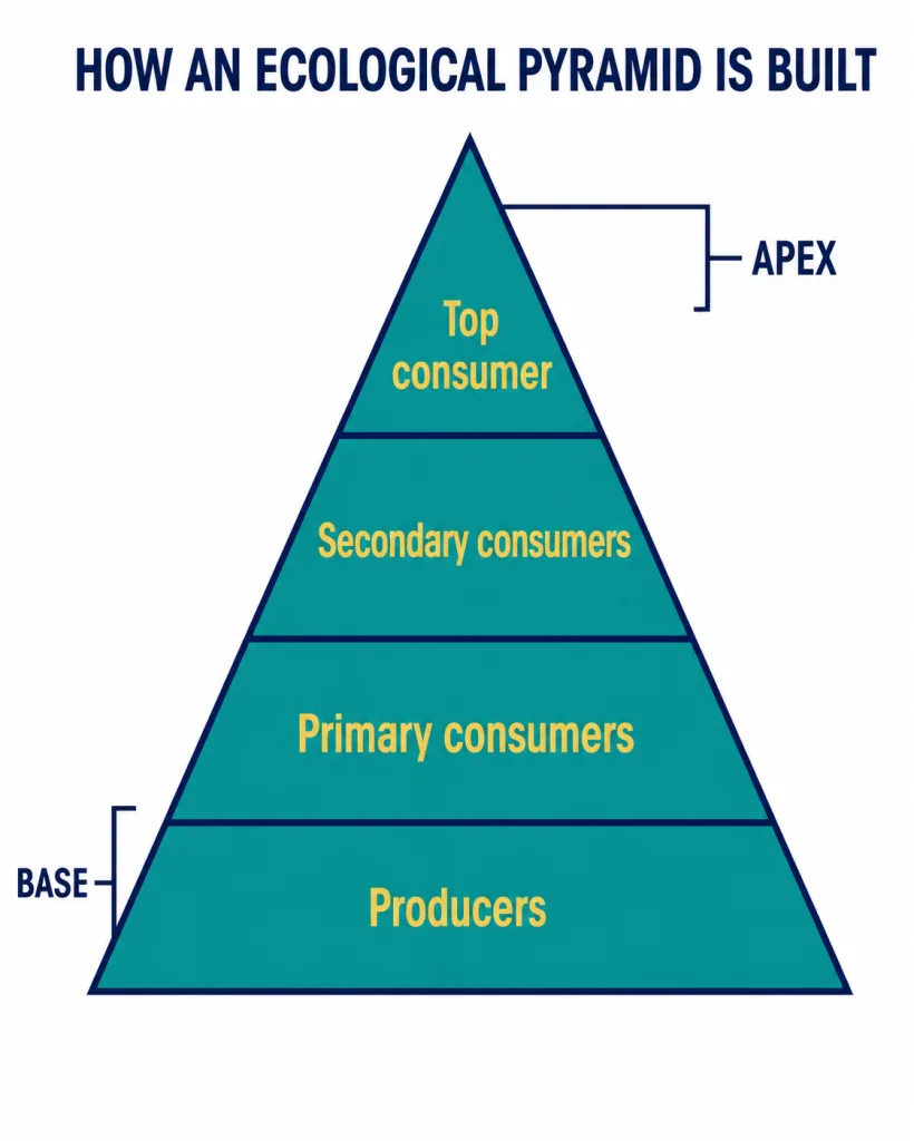 Stacked tiers with producers at the base and top consumer at the apex