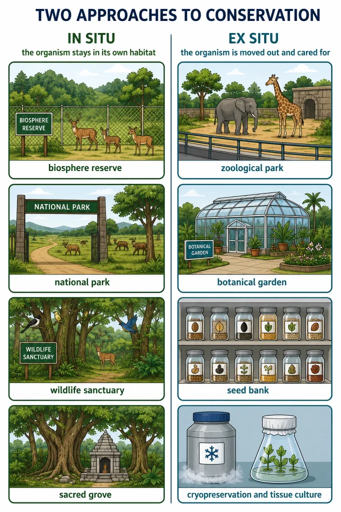 Protected habitats compared with zoos, seed banks and gene banks