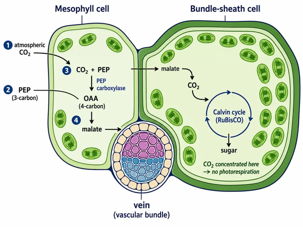C4 pathway across mesophyll and bundle-sheath cells