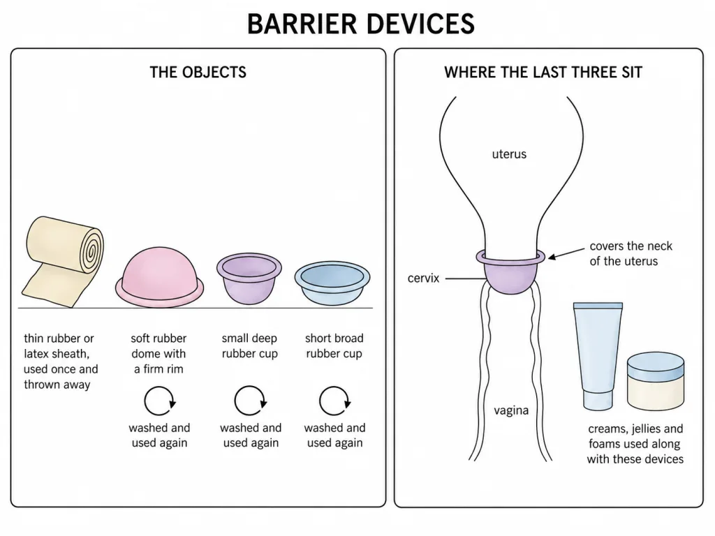 Four barrier devices drawn as objects, with an inset showing placement