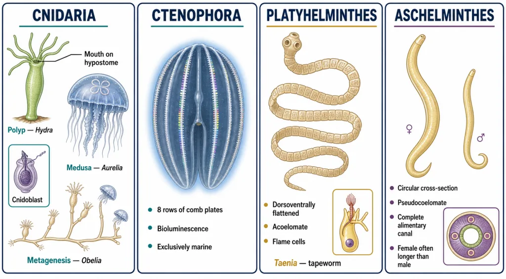 Cnidarian, ctenophore, flatworm and roundworm body plans