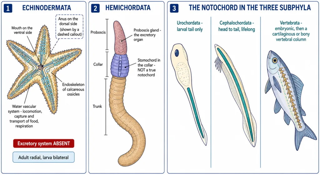 Echinoderm water vascular system with hemichordate and protochordate body regions