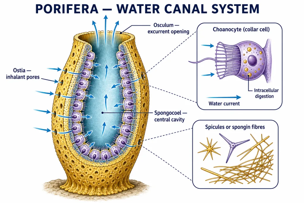 Sponge water canal system and skeletal elements