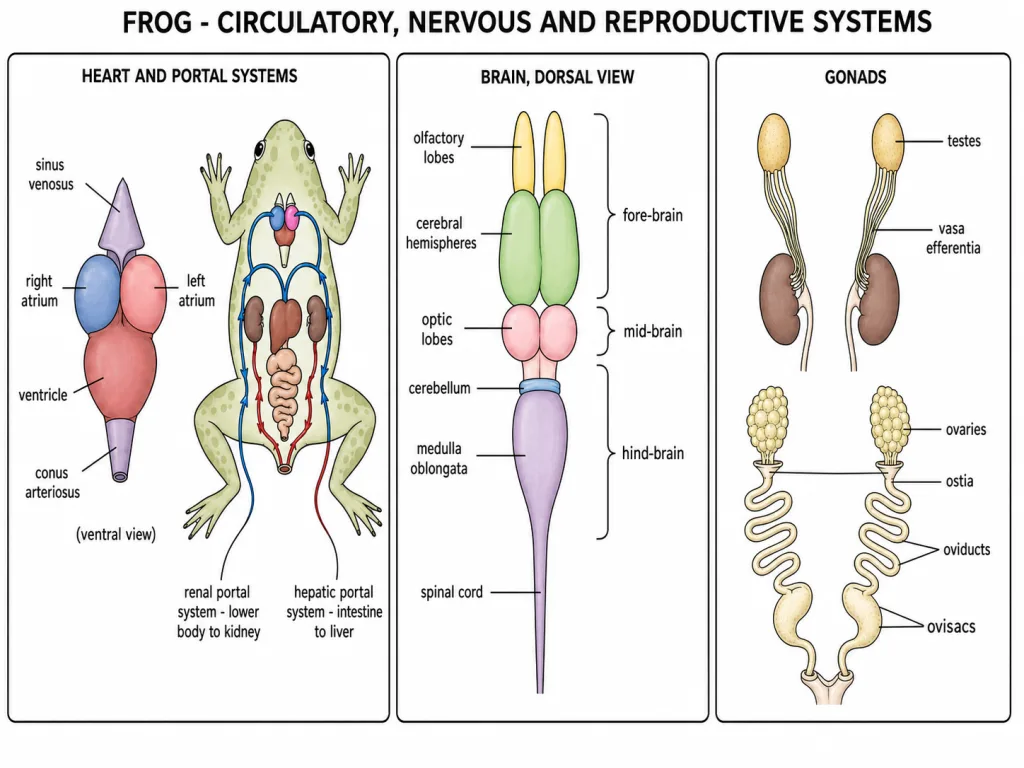 Frog heart, brain and reproductive systems with corrected labels