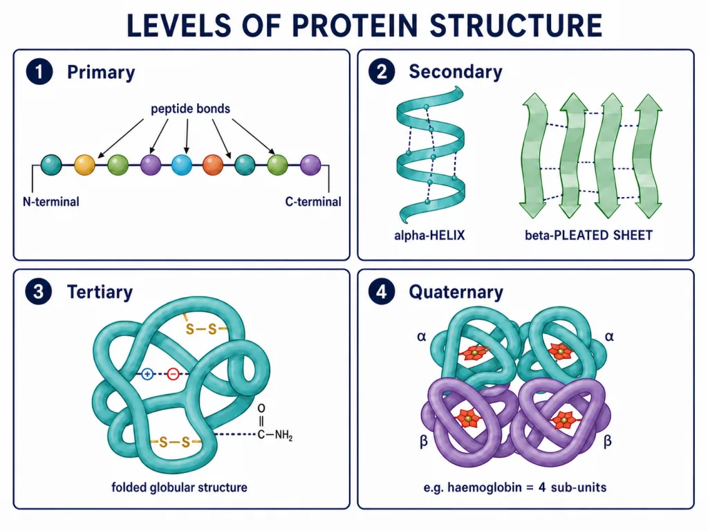 Four levels of protein structure