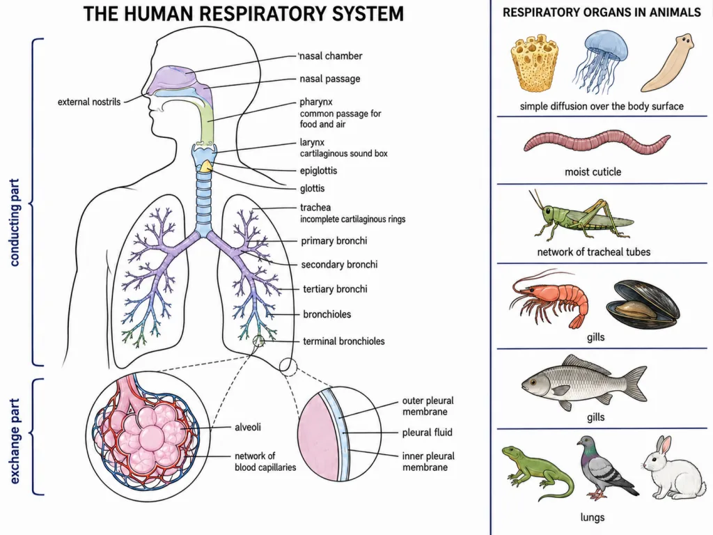 Human air passage and animal respiratory organs
