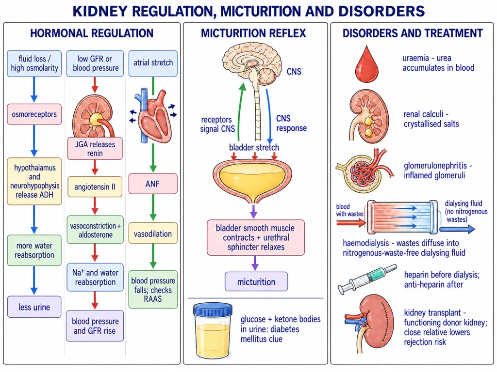 Kidney regulation, micturition reflex, disorders and treatment