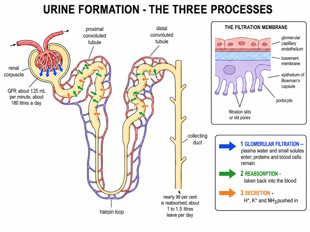 Urine formation and filtration membrane