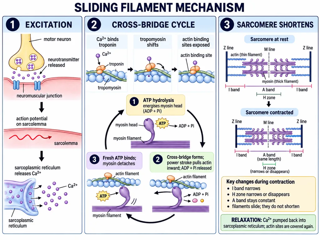 Excitation, cross-bridge cycling and sarcomere band changes