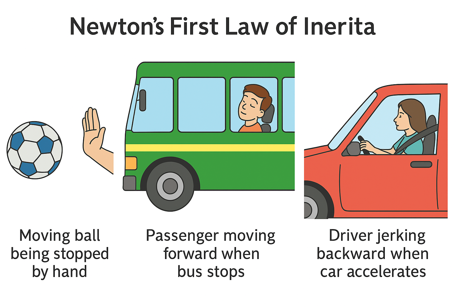 Illustration of Newton’s First Law with examples